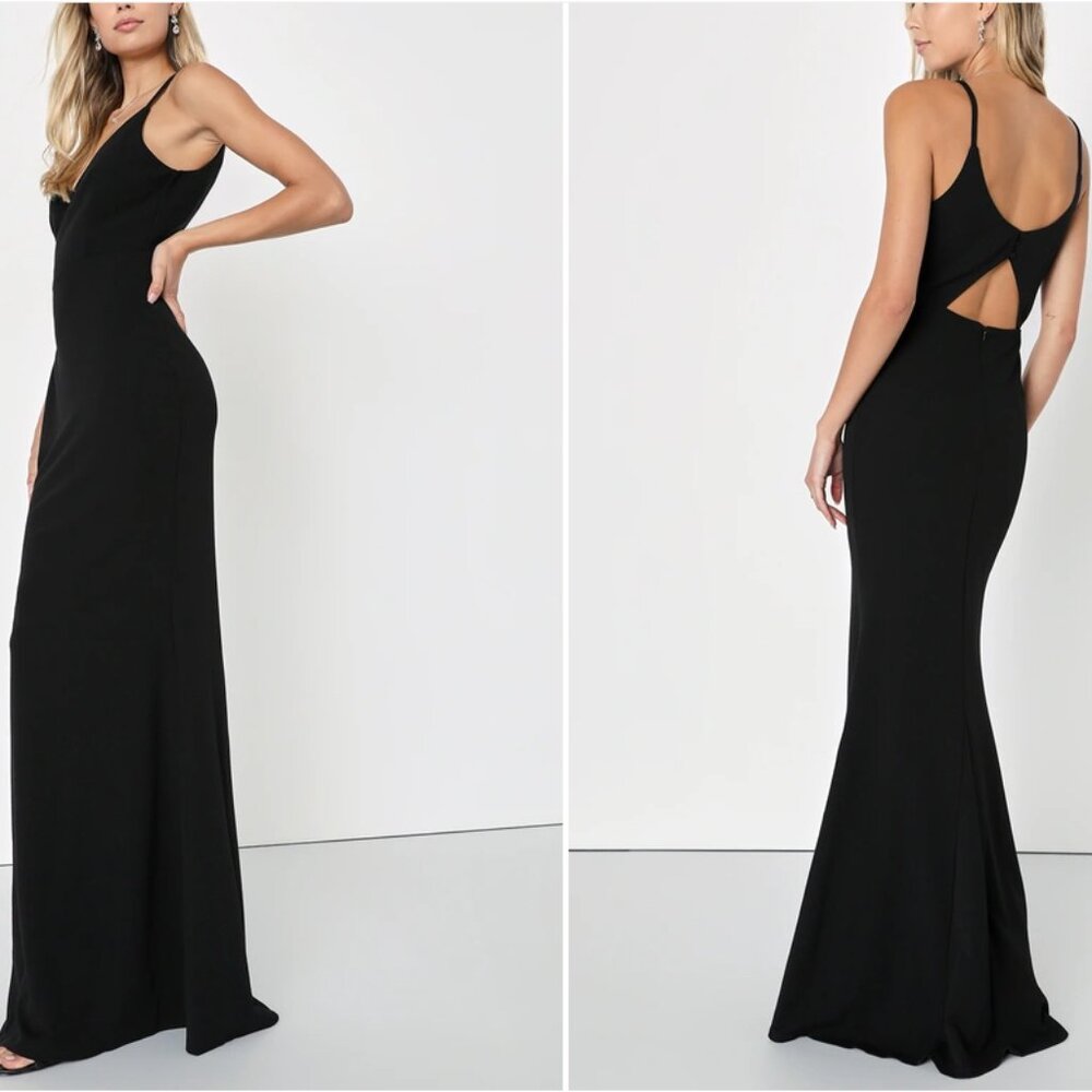 Moments Of Bliss Black Backless Mermaid Maxi Dress